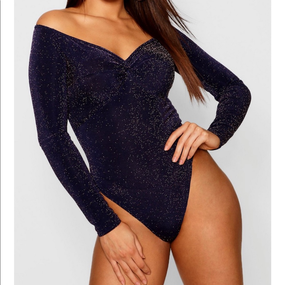 Glitter Knot Front Bardot Bodysuit